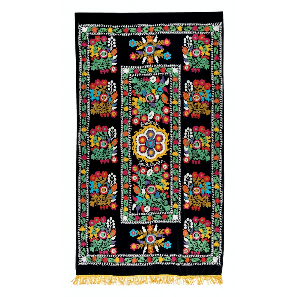 Silk Hand Embroidered Throw, Vintage Suzani Tapestry, Uzbek Wall Hanging, Colorful Bed Cover