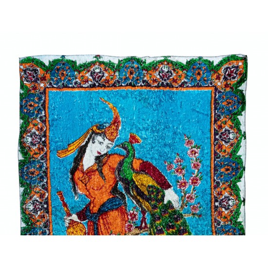 One-of-a-Kind Colorful Peacock Pattern Vintage Velvet Wall Hanging