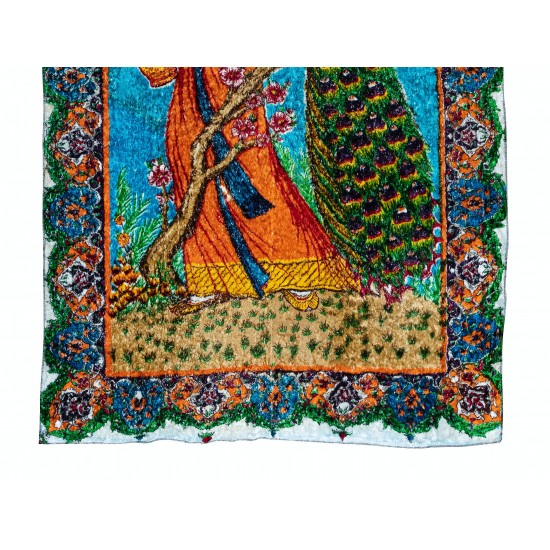 One-of-a-Kind Colorful Peacock Pattern Vintage Velvet Wall Hanging