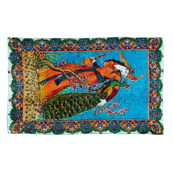 One-of-a-Kind Colorful Peacock Pattern Vintage Velvet Wall Hanging