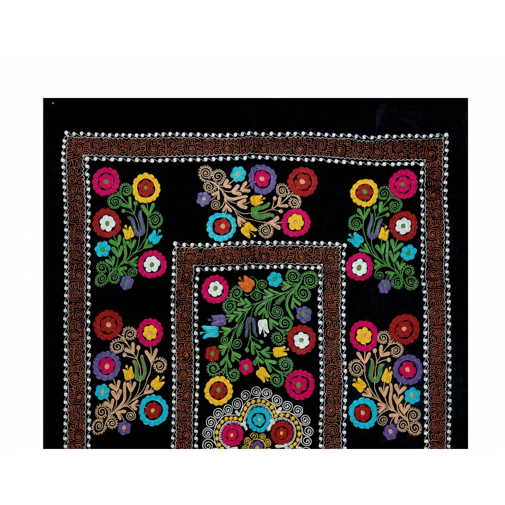 Vintage Silk Hand Embroidery Bed Cover, Central Asian Suzani Wall Hanging