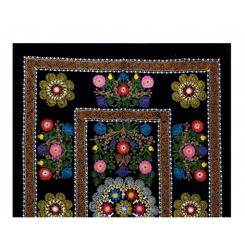 Vintage Silk Hand Embroidery Bed Cover, Central Asian Suzani Wall Hanging