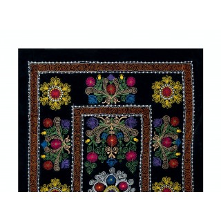 Vintage Silk Embroidered Bed Cover. Black Handmade Wall Hanging Vintage Silk Embroidered Bed Cover. Black Handmade Wall Hanging