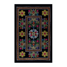 Vintage Silk Embroidered Bed Cover. Black Handmade Wall Hanging