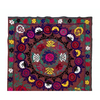 Vintage Silk Hand Embroidery Bed Cover. Suzani Fabric Wall Hanging from Uzbekistan Vintage Silk Hand Embroidery Bed Cover. Suzani Fabric Wall Hanging from Uzbekistan
