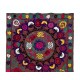Vintage Silk Hand Embroidery Bed Cover, Decorative Suzani Wall Hanging from Uzbekistan