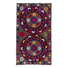 Vintage Silk Hand Embroidery Bed Cover. Suzani Fabric Wall Hanging from Uzbekistan