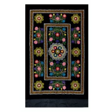 Vintage Silk Hand Embroidery Bed Cover. Central Asian Suzani Wall Hanging