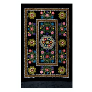 Vintage Silk Hand Embroidery Bed Cover. Central Asian Suzani Wall Hanging