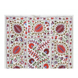Silk Hand Embroidered Suzani Bed Cover. New Traditional Wall Hanging from Uzbekistan