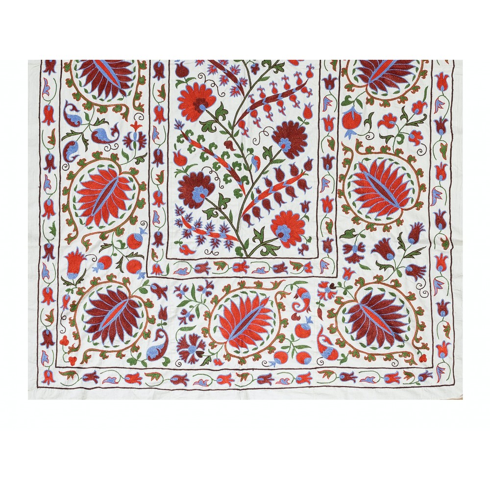 Silk Hand Embroidered Suzani Bed Cover, New Traditional Wall Hanging from Uzbekistan