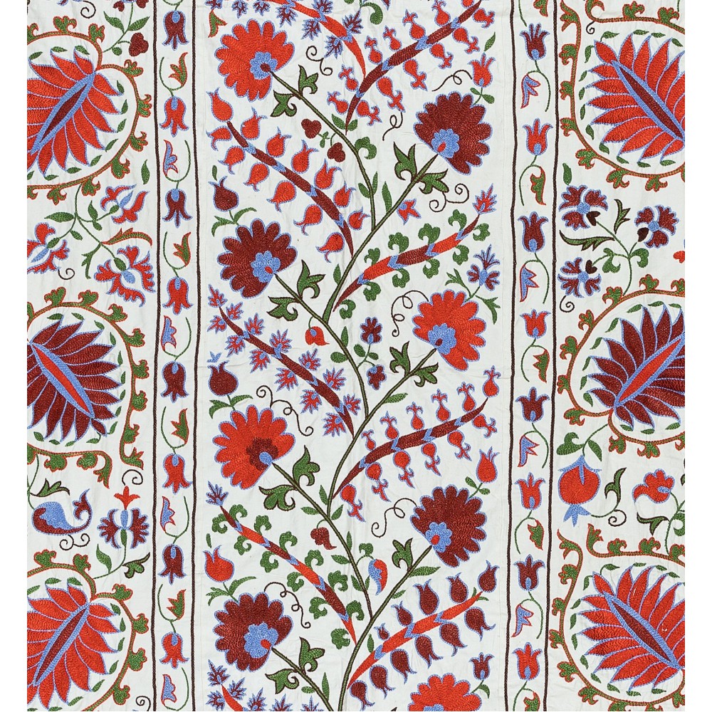 Silk Hand Embroidered Suzani Bed Cover, New Traditional Wall Hanging from Uzbekistan