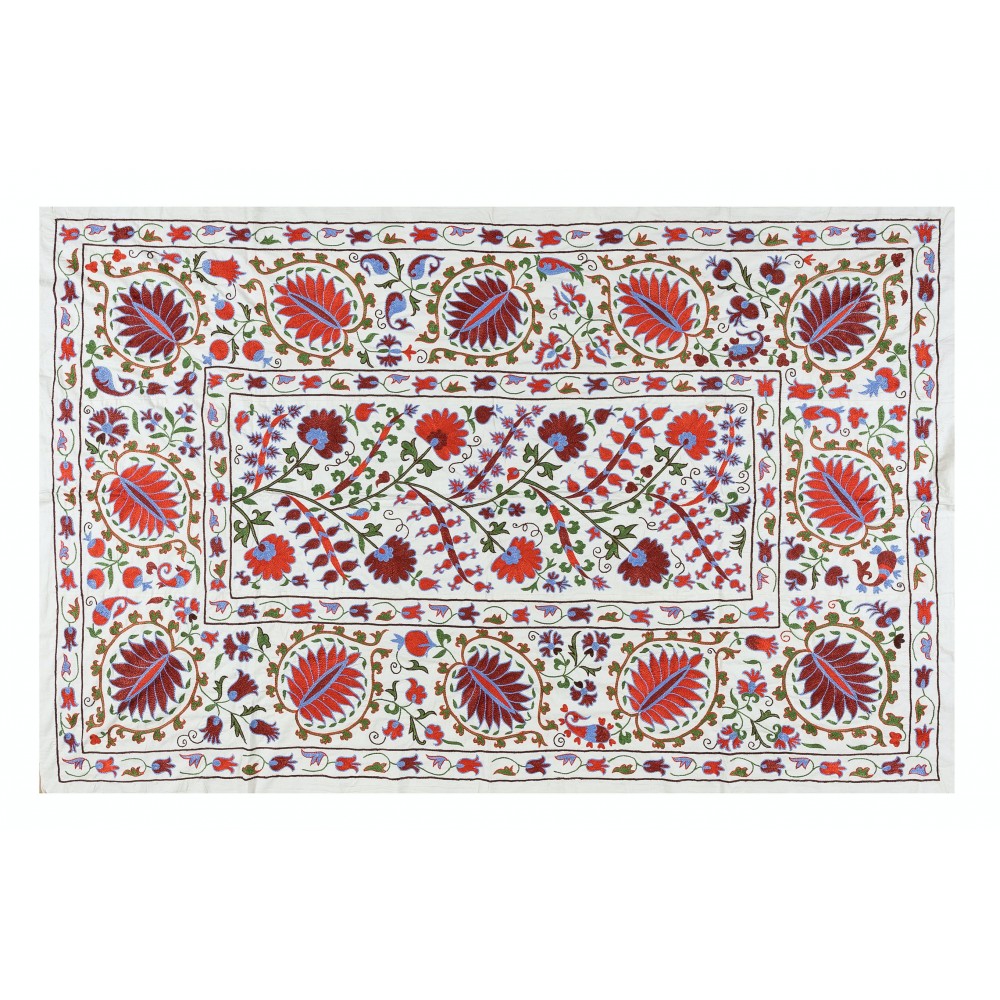 Silk Hand Embroidered Suzani Bed Cover, New Traditional Wall Hanging from Uzbekistan