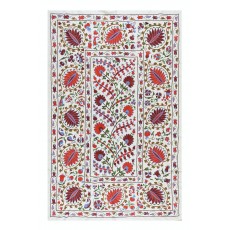 Silk Hand Embroidered Suzani Bed Cover. New Traditional Wall Hanging from Uzbekistan