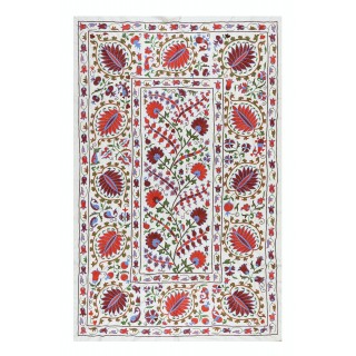 Silk Hand Embroidered Suzani Bed Cover. New Traditional Wall Hanging from Uzbekistan
