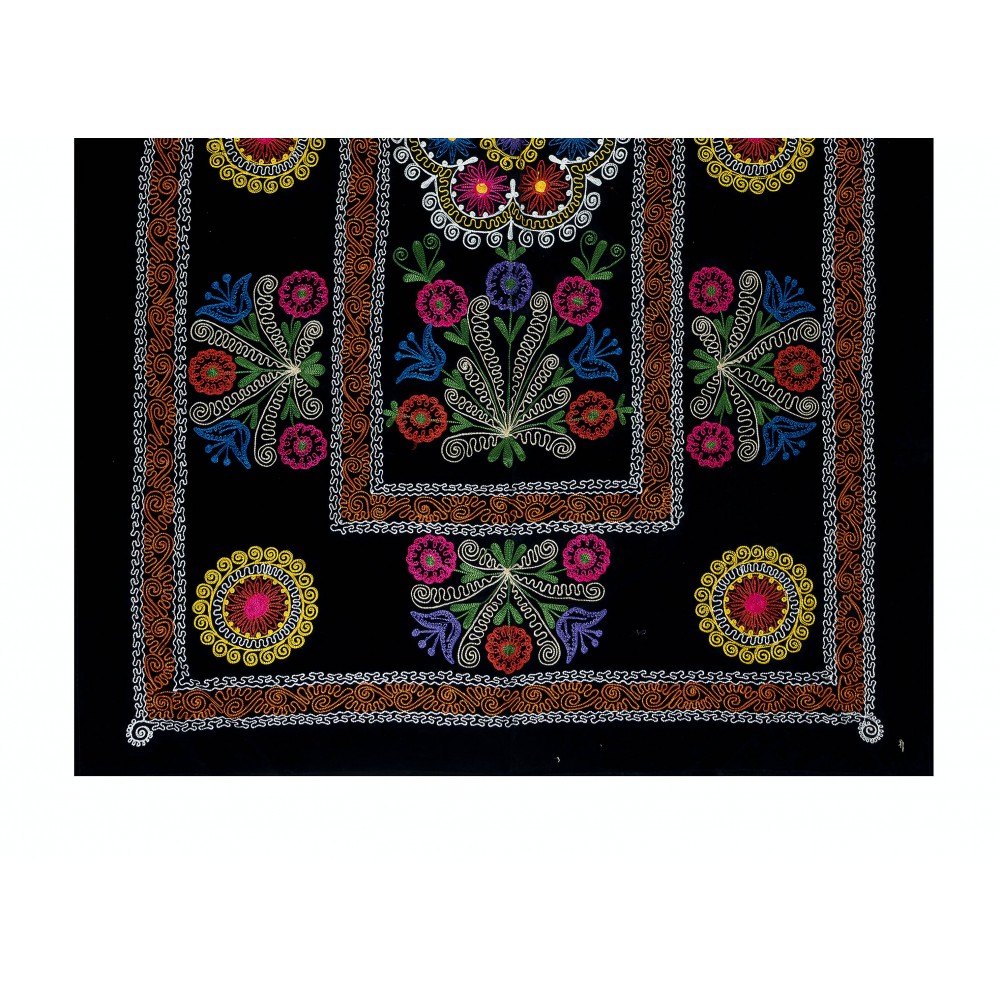 Vintage Silk Hand Embroidery Bed Cover, Central Asian Suzani Wall Hanging