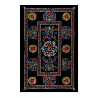 Vintage Silk Hand Embroidery Bed Cover. Central Asian Suzani Wall Hanging