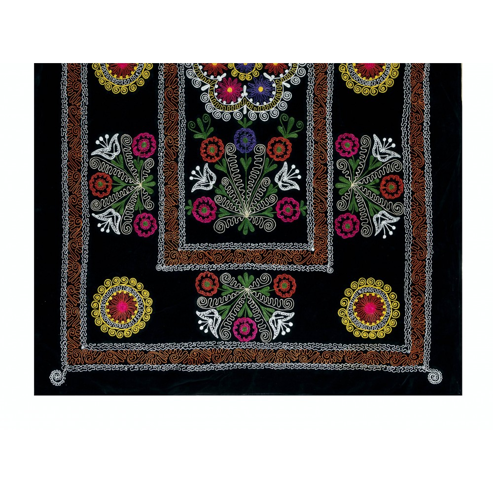 Vintage Silk Hand Embroidery Bed Cover, Central Asian Suzani Wall Hanging