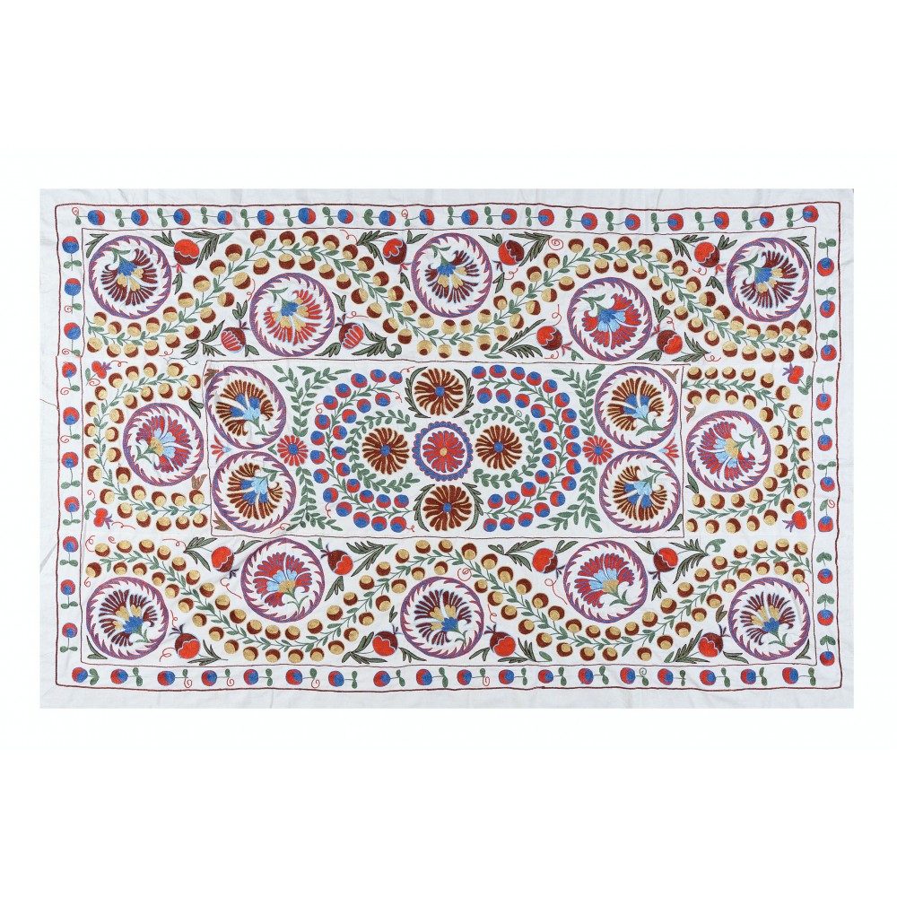 Boho Wall Decor, Needlework Wall Art, Embroidered Uzbek Suzani Wall Hanging