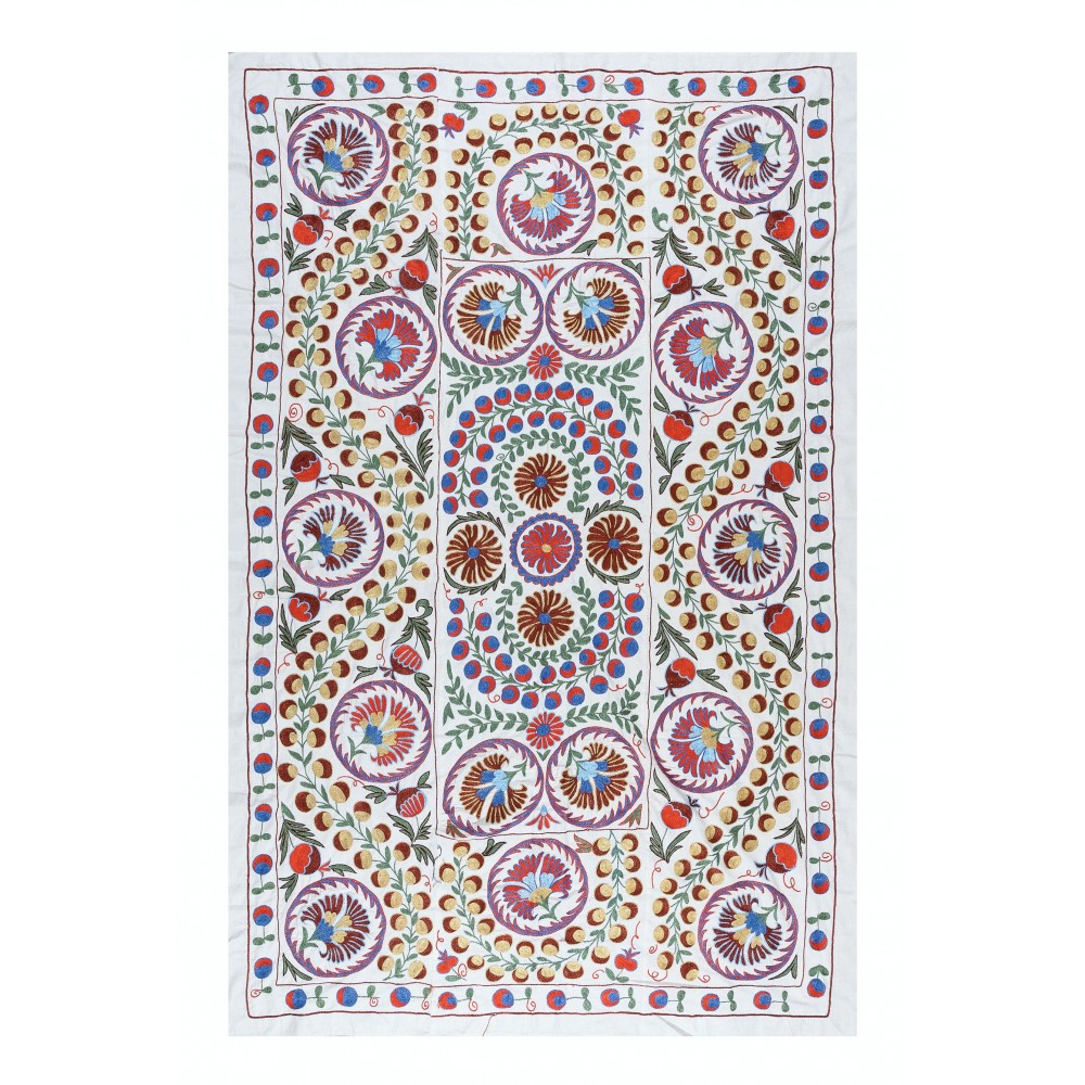 Boho Wall Decor, Needlework Wall Art, Embroidered Uzbek Suzani Wall Hanging
