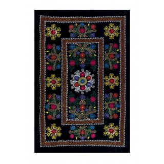 Vintage Uzbek Hand Embroidered Bed or Table Cover. Decorative Silk & Cotton Wall Hanging