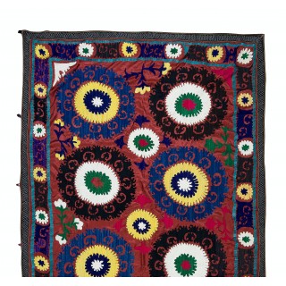 Vintage Silk Hand Embroidery Bed Cover. Suzani Fabric Wall Hanging from Uzbekistan Vintage Silk Hand Embroidery Bed Cover. Suzani Fabric Wall Hanging from Uzbekistan