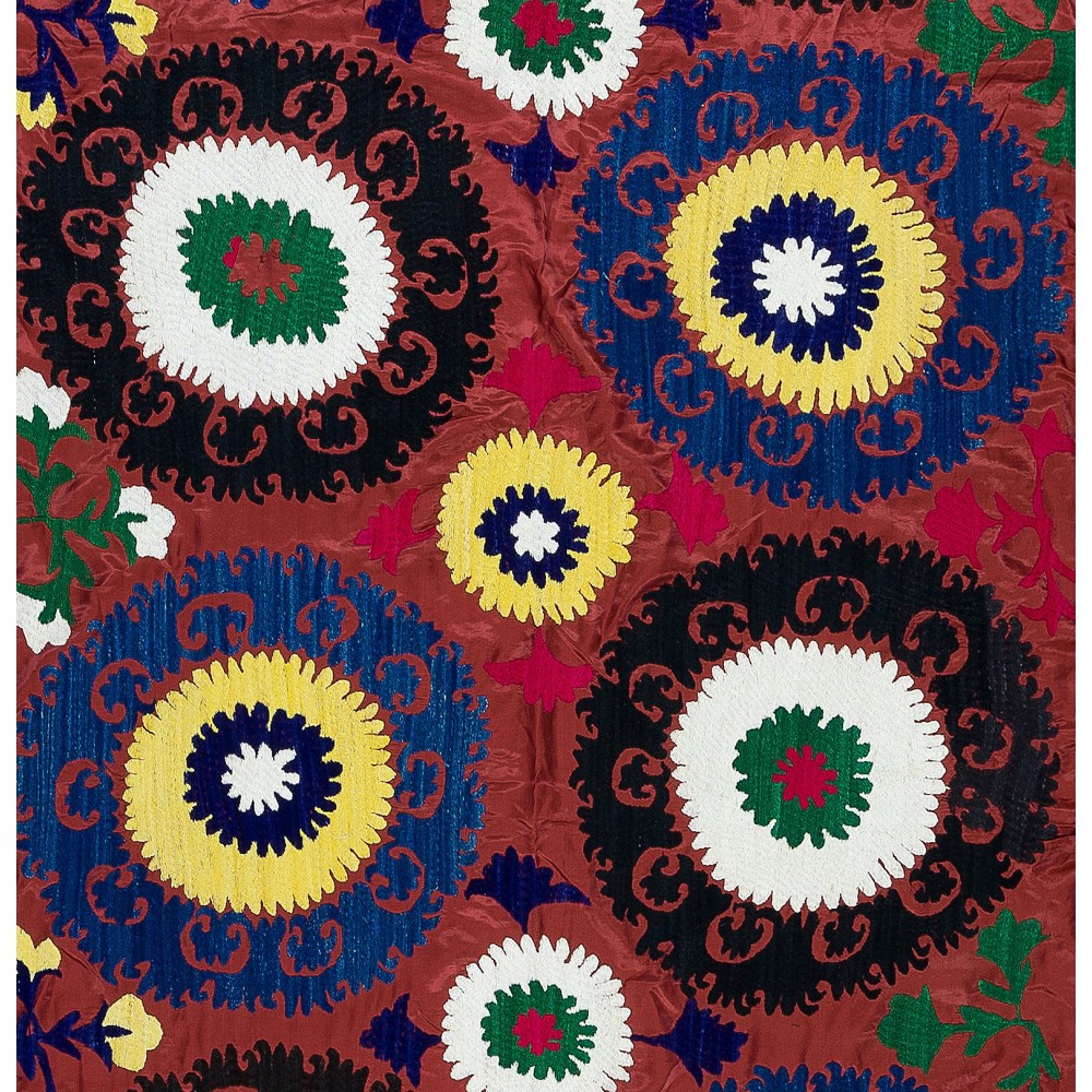 Vintage Silk Hand Embroidery Bed Cover, Decorative Suzani Wall Hanging from Uzbekistan