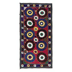 Vintage Silk Hand Embroidery Bed Cover. Suzani Fabric Wall Hanging from Uzbekistan
