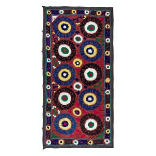 Vintage Silk Hand Embroidery Bed Cover. Suzani Fabric Wall Hanging from Uzbekistan