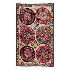 Vintage Silk Hand Embroidery Bed Cover. Suzani Textile Wall Hanging. One-of-a-kind Tablecloth
