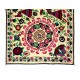 Vintage Silk Hand Embroidery Bed Cover, Central Asian Suzani Wall Hanging