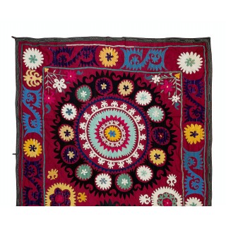 Vintage Silk Hand Embroidery Bed Cover. Traditional Suzani Textile Wall Hanging Vintage Silk Hand Embroidery Bed Cover. Traditional Suzani Textile Wall Hanging