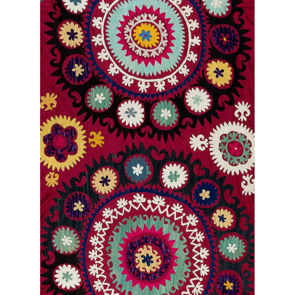 Vintage Silk Hand Embroidery Bed Cover, Central Asian Suzani Wall Hanging