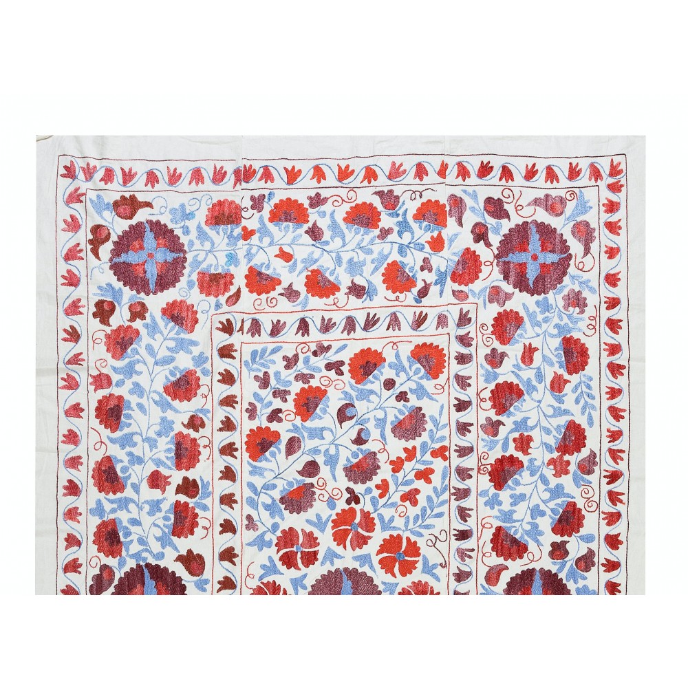 Silk Hand Embroidered Suzani Bed Cover, New Traditional Wall Hanging from Uzbekistan