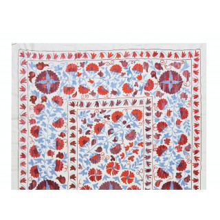 Silk Hand Embroidered Suzani Bed Cover. New Traditional Wall Hanging from Uzbekistan