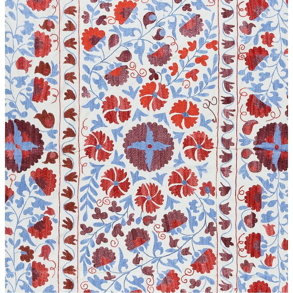 Silk Hand Embroidered Suzani Bed Cover, New Traditional Wall Hanging from Uzbekistan
