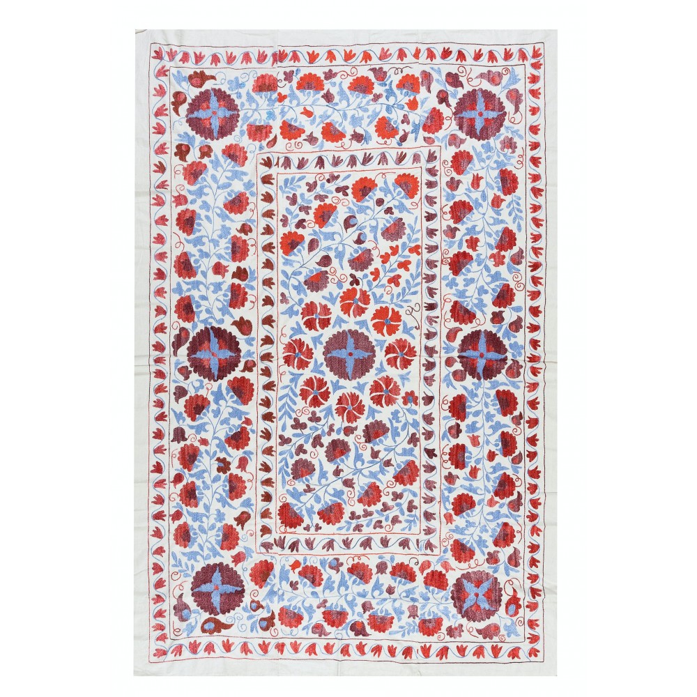 Silk Hand Embroidered Suzani Bed Cover, New Traditional Wall Hanging from Uzbekistan