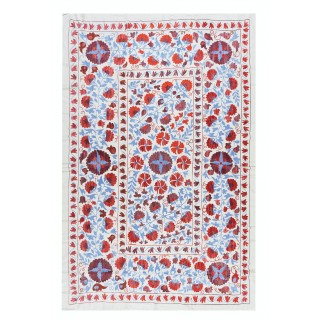 Silk Hand Embroidered Suzani Bed Cover. New Traditional Wall Hanging from Uzbekistan