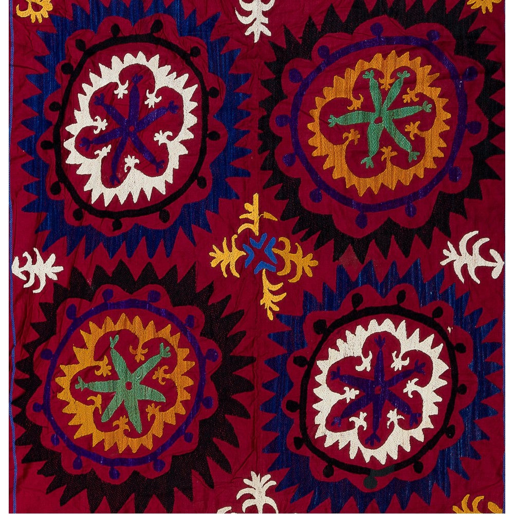 Vintage Silk Hand Embroidery Bed Cover, Uzbek Suzani Wall Hanging