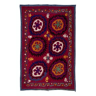 Vintage Silk Embroidery Bed Cover. Suzani Wall Hanging. Handmade Tablecloth