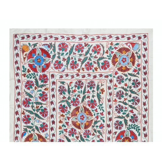 Decorative Silk Hand Embroidery Suzani Wall Hanging, Bedspread