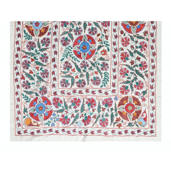Decorative Silk Hand Embroidery Suzani Wall Hanging, Bedspread