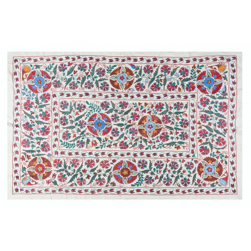 Decorative Silk Hand Embroidery Suzani Wall Hanging, Bedspread