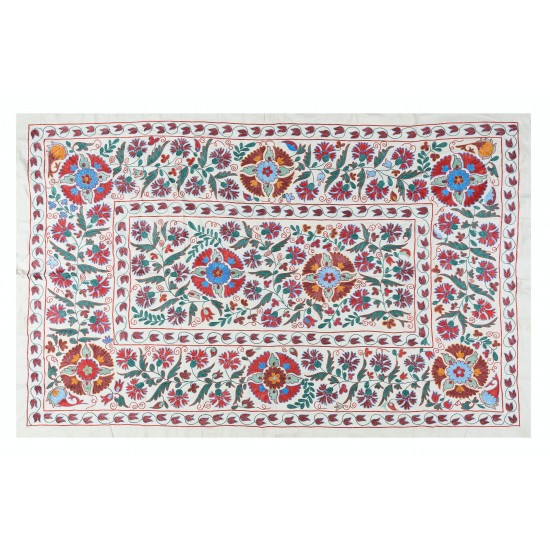 Decorative Silk Hand Embroidery Suzani Wall Hanging, Bedspread