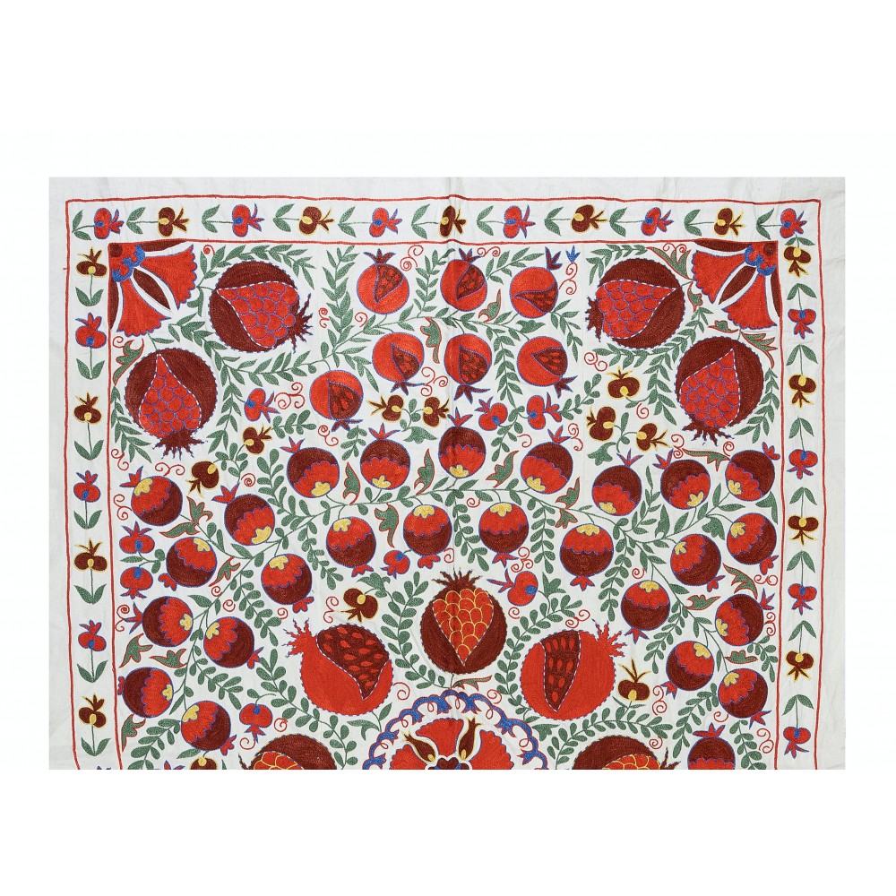 Silk Embroidery Suzani Bed Cover, Boho Wall Hanging, Modern Uzbek Tapestry