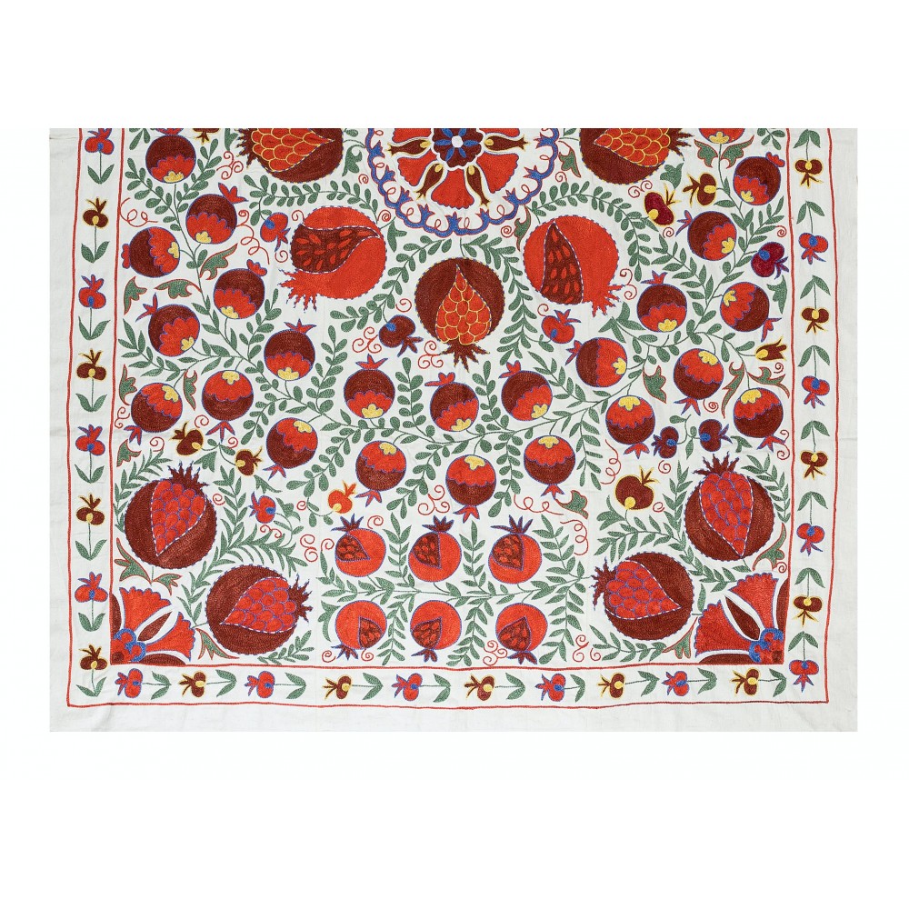 Silk Embroidery Suzani Bed Cover, Boho Wall Hanging, Modern Uzbek Tapestry