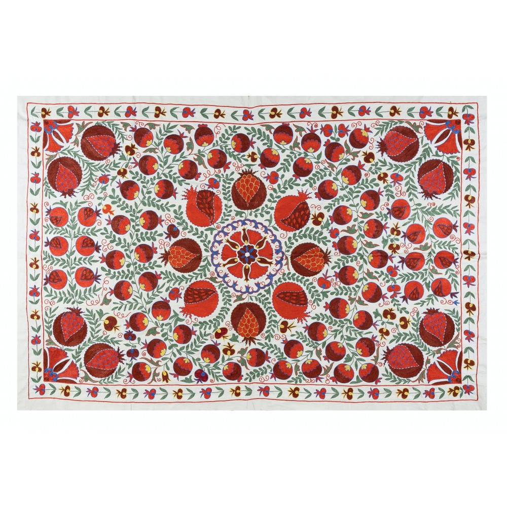 Silk Embroidery Suzani Bed Cover, Boho Wall Hanging, Modern Uzbek Tapestry