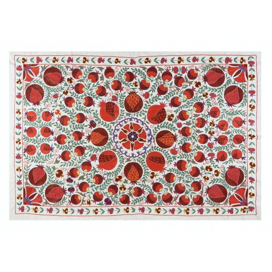 Silk Hand Embroidered Suzani Bed Cover, New Traditional Wall Hanging from Uzbekistan