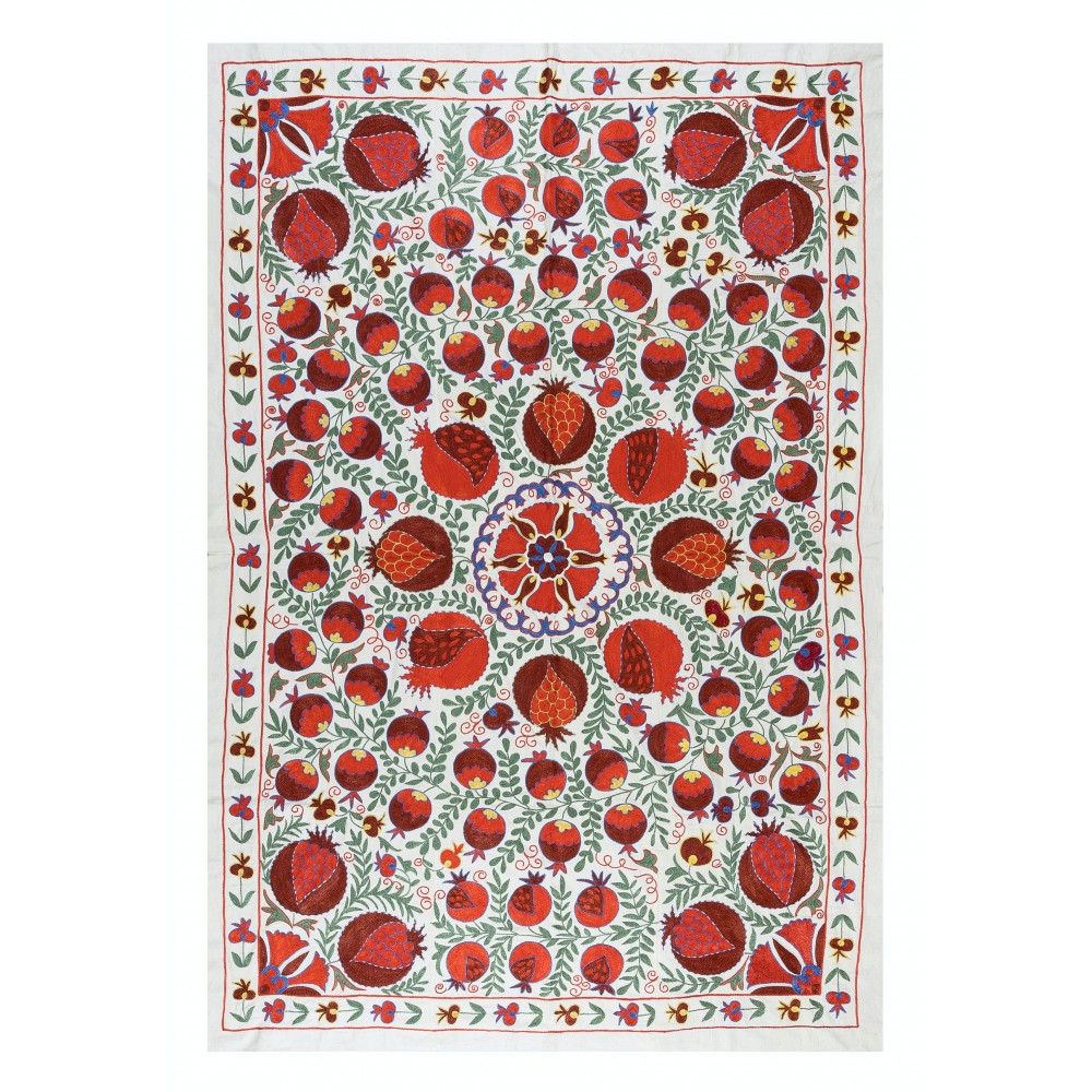 Silk Embroidery Suzani Bed Cover, Boho Wall Hanging, Modern Uzbek Tapestry