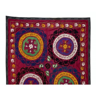 Vintage Silk Hand Embroidery Bed Cover. Traditional Suzani Textile Wall Hanging Vintage Silk Hand Embroidery Bed Cover. Traditional Suzani Textile Wall Hanging